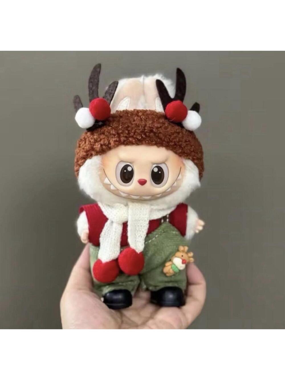 Reindeer Labubu Outfit - Christmas Doll Clothes Set with Antler Hat